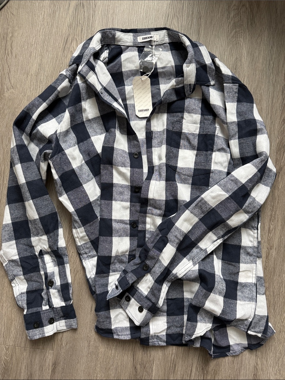 COOFANDY Men's Navy & White Check Button-Down Shirt